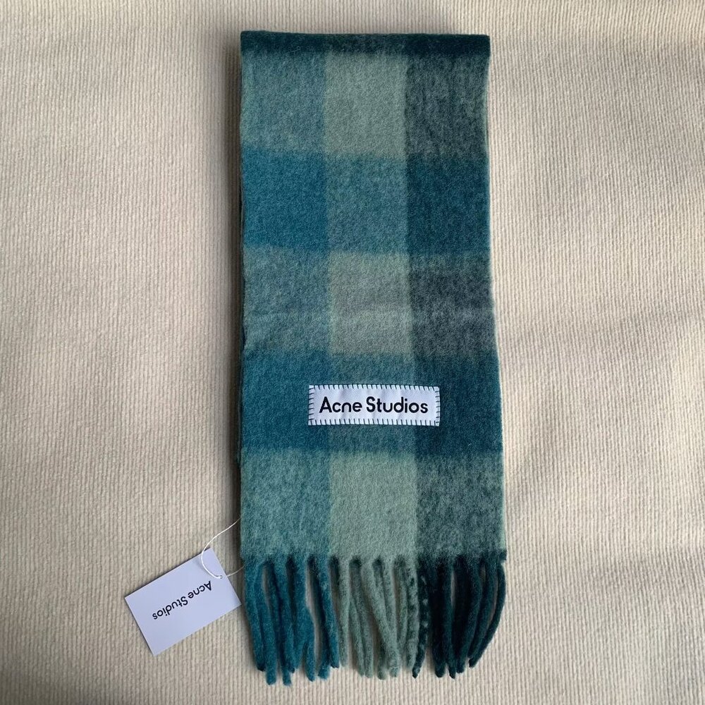 Acne Studios Blue Check Mohair Wool Scarf